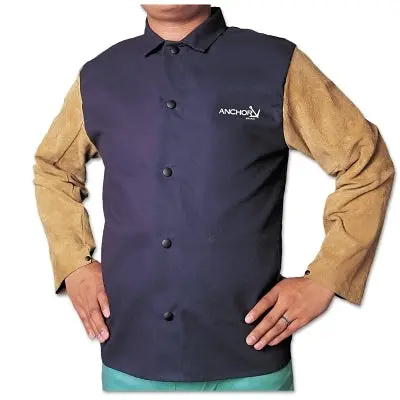 Leather/Fr Sateen Combo Jacket, X-Large, Blue/Tan 1
