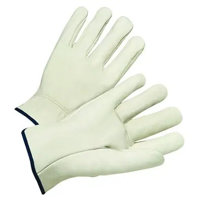 Quality Grain Cowhide Leather Driver Gloves, Large, Unlined, Natural, Shirred Elastic Back 1