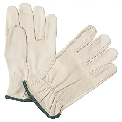 Quality Grain Cowhide Leather Driver Gloves, Medium, Unlined, Natural, Shirred Elastic Back 1