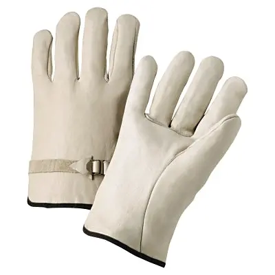 Quality Grain Cowhide Leather Driver Gloves, Large, Unlined, Natural, Pull Strap Back 1