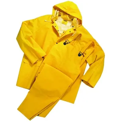 3-Pc Rainsuit, Jacket/Hood/Overalls, 0.35 Mm, Pvc Over Polyester, Yellow, Medium 1