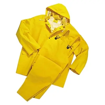 3-Pc Rainsuit, Jacket/Hood/Overalls, 0.35 Mm, Pvc Over Polyester, Yellow, Large 1
