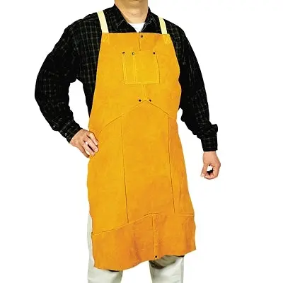 Select Split Cowhide Leather Bib Apron, 24 In W X 36 In L, Golden Brown 1