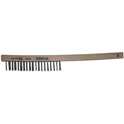 Hand Scratch Brush, 3 X 19 Rows, Stainless Steel Wire, Curved Wood Handle 1