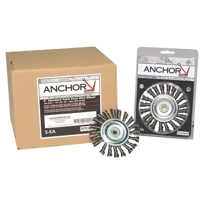 Knot Wheel Brushes, 4 In D X 5/8 In - 11, 1/2 In Face, 0.02 In Stainless Steel Wire 1