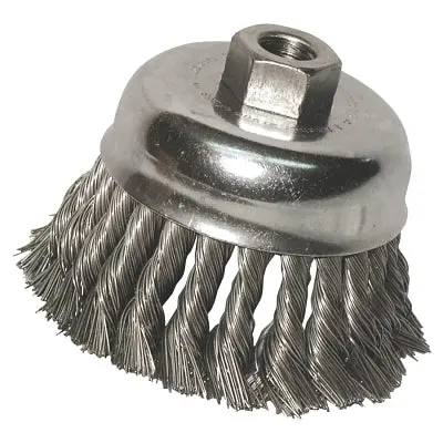 Knot Wire Cup Brush, 6 In Dia, 5/8-11 Arbor, .025 In Carbon Steel 1