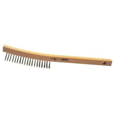 Hand Scratch Brush, 3 X 19 Rows, Stainless Steel Wire, Curved Wood Handle 1
