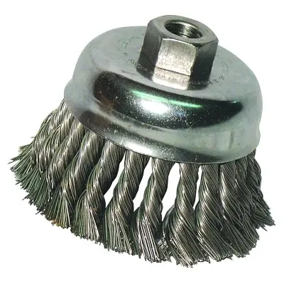 Knot Wire Cup Brush, 2-3/4 In Dia, 5/8 To 11 Arbor, .014 In Carbon Steel 1