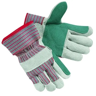 Industrial Standard Shoulder Split Gloves, Large, Double Palm, Leather, Cotton, Gray W/Red Stripes 1