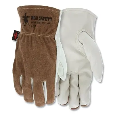 Cowhide Palm/Split Leather Back Drivers Gloves, 3204, Large, Select  Cow Grain Palm, Beige/Brown 1