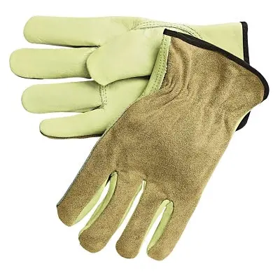 Cowhide Palm/Split Leather Back Drivers Gloves, 3205, Large, Cv  Cow Grain Palm, Beige/Brown 1