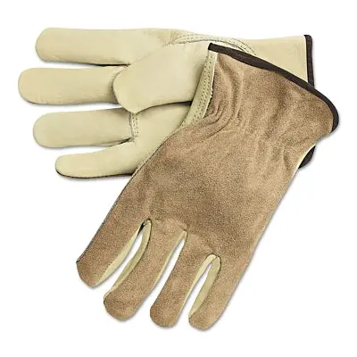 Cowhide Palm/Split Leather Back Drivers Gloves, 3205, Small, Cv  Cow Grain Palm, Beige/Brown 1