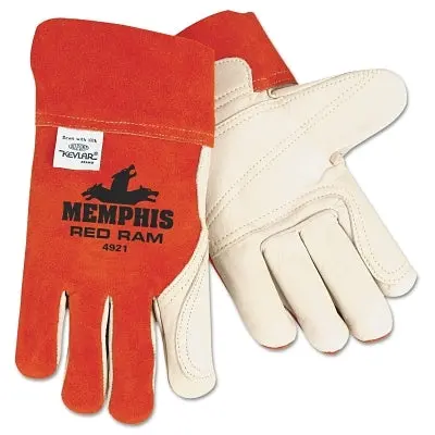 Red Ram Grain Leather Double Palm Welding Work Gloves, Large, Russet/White 1