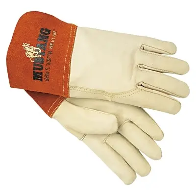 Mustang Premium Top Grain Cowskin Leather Welding Work Gloves, Medium, Beige/Russet, Gauntlet Cuff 1