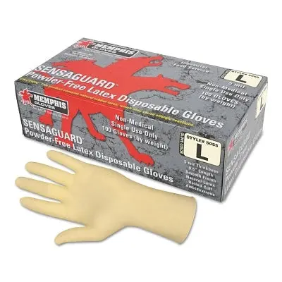 Disposable Latex Gloves, Powder Free, Rolled Cuff, 5 Mil, Nat. White, Medium 1