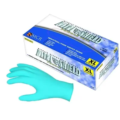 Nitrile Disposable Gloves, Nitrishield, Rolled Cuff, Unlined, Large, Blue, 4 Mil Thick, Powder Free 1
