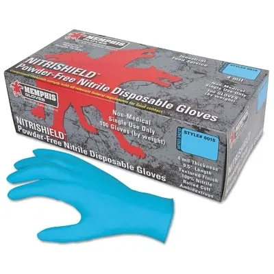 Nitrile Disposable Gloves, Nitrishield, Rolled Cuff, Unlined, Medium, Blue, 4 Mil Thick, Powder Free 1