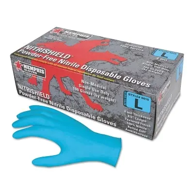 Nitrile Disposable Gloves, Nitrishield, Rolled Cuff, Unlined, X-Large, Blue, 4 Mil Thick, Powder Free 1