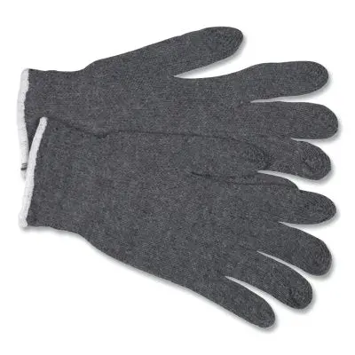 Multipurpose String Knit Gloves, Large, Knit Wrist, Regular Weight, Gray 1