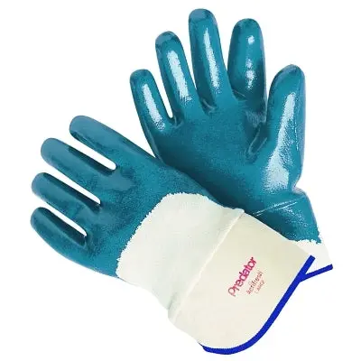 Predator Nitrile Coated Gloves, Large, Blue, Smooth, Palm/Knuckle, Canvas Cuff 1