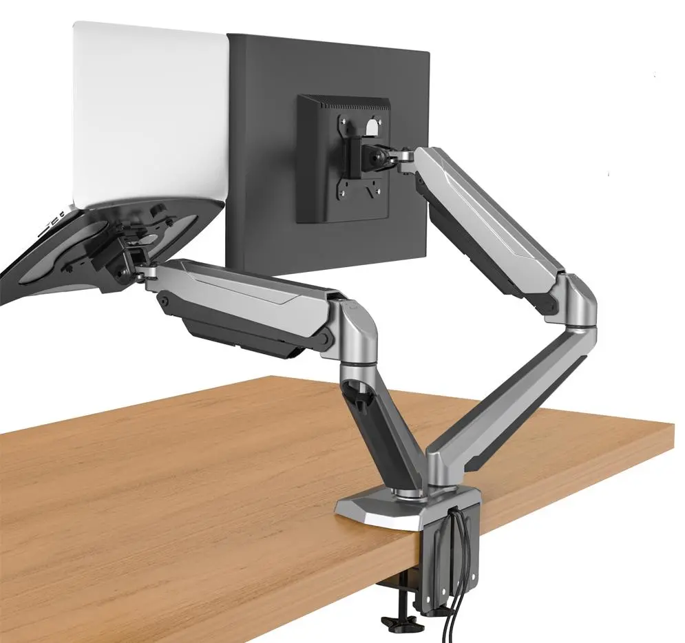 Desktop Dual Lcd Fully Adjustable Gas Spring Computer Monitor And Laptop Desk Mount Combo Stand, Fits 13"-27" Screens And 12"-17" Laptops, Weight Up To 8Kgs, Black (Rclmsb-V) 1