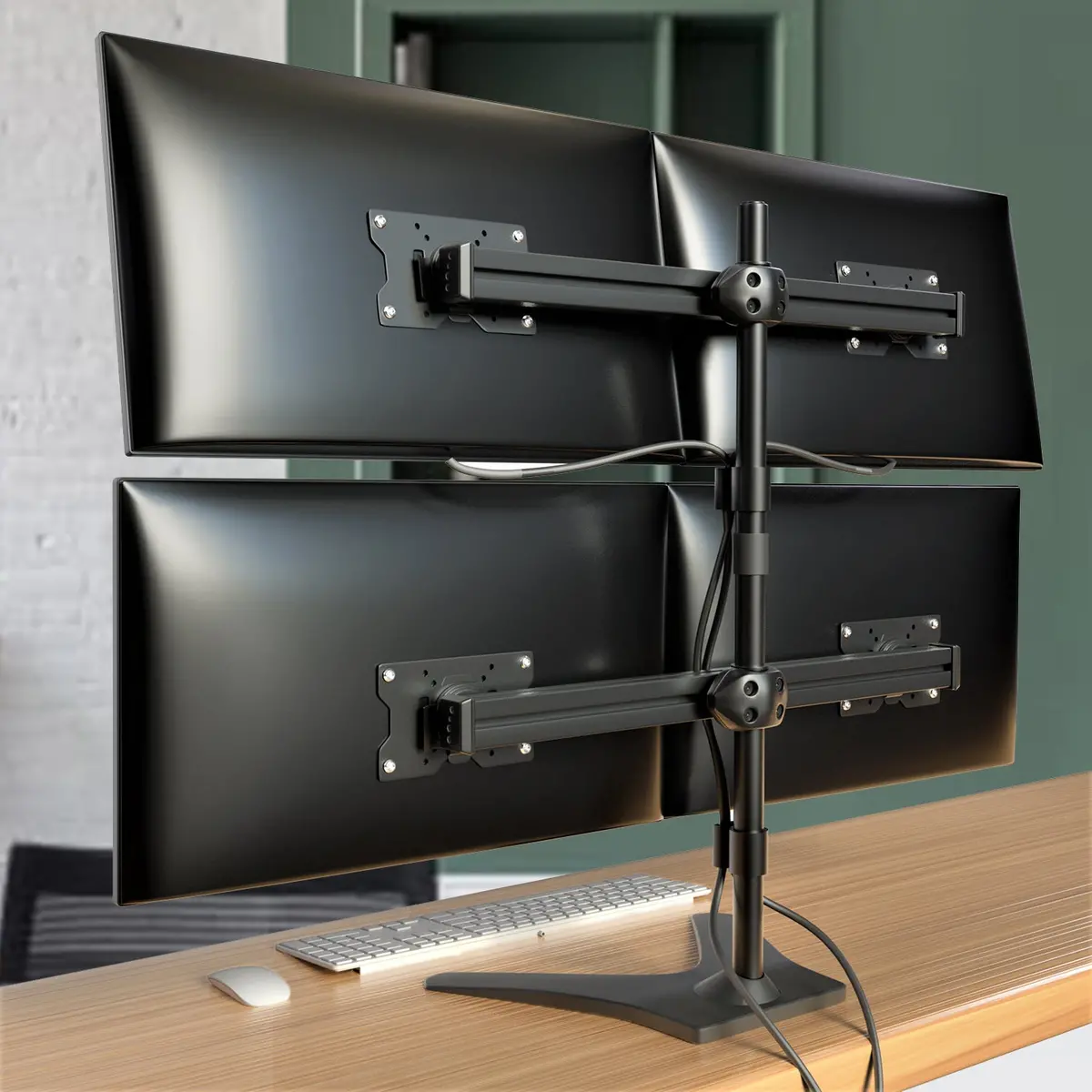 Quad Led Lcd Monitor Stand Up Freestanding Desk Mount For Support Up To 32" Monitors, 29 Inch Pole Heavy Duty Fully Adjustable Stand, Black (2004Msfp) 1