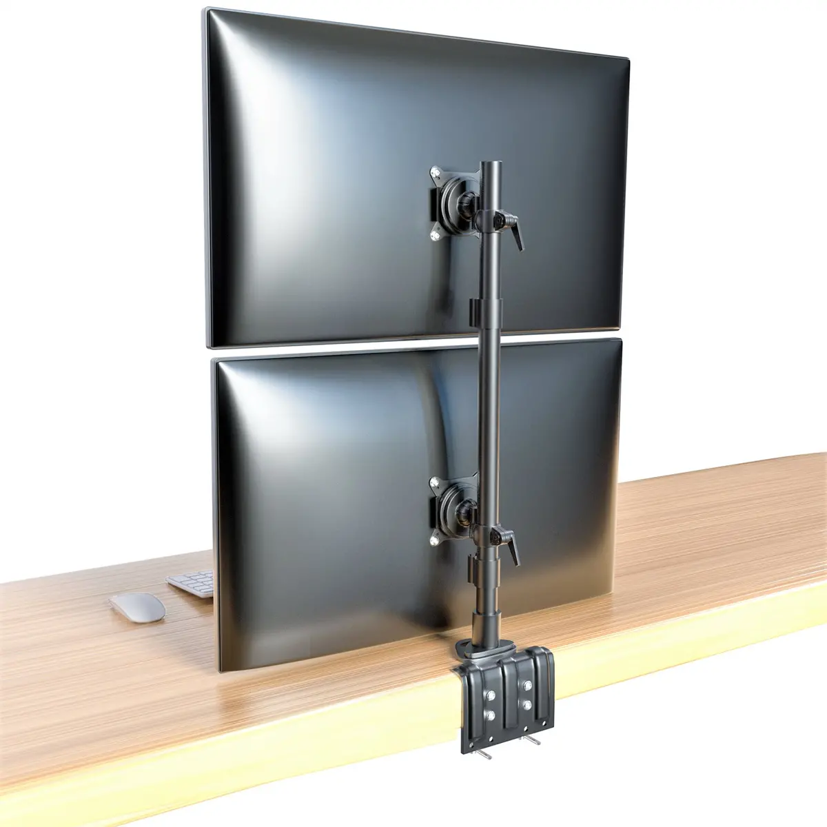 Dual Led Lcd Monitor Stand Up C-Clamp Desk Mount For 43" & 49" Super Ultra-Wide/Curved Monitors, 29 Inch Pole Heavy Duty Fully Adjustable Stand Vertical Array, Black (2Msctv-T) 1