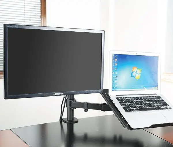 Desktop Dual Lcd Laptop Mount Fully Adjustable Single Computer Monitor And Desk Combo Black Stand, 13" To 27" Screens Rclm 1
