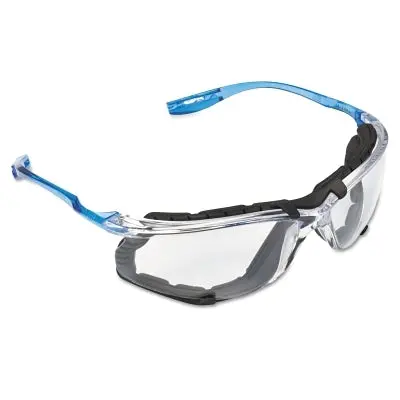 Virtua™ Ccs Protective Eyewear, Clear Polycarbonate Lens, Anti-Fog, Clear Plastic Frame, Light Blue Temple 1