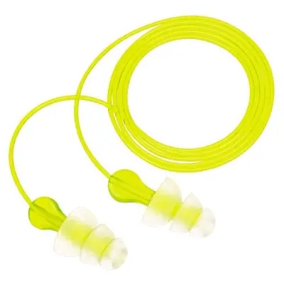 Tri-Flange™ Earplugs, Elastomeric Polymer, Clear, Corded 1