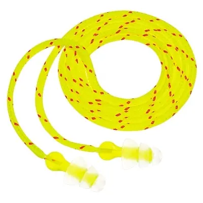 Tri-Flange™ Earplugs, Elastomeric Polymer, Clear, Cloth Cord 1