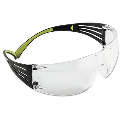 Securefit™ 400 Series Protective Eyewear, Clear Poly Lens, Anti-Fog/Anti-Scratch, Black/Green Plastic Temples 1