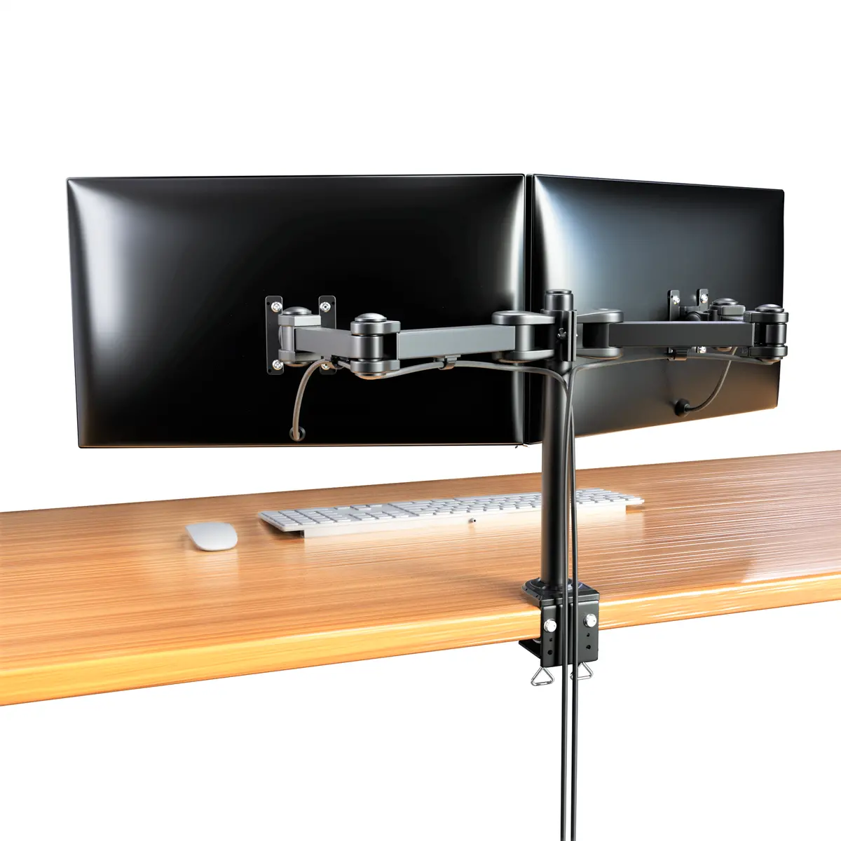 Heavy-Duty Dual Monitor Stand, Clamp On Base, Fully Adjustable Wide Arms, For 2 Screens Up To 32 Inches With 75 * 75Mm And 100 * 100Mm Vesa, Black (2Hdc) 1