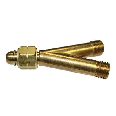 Y Connection, 200 Psig, Brass, B-Size (F) Inlet To B-Size (M) Outlet, Cga-023, Acetylene/Fuel Gases, Lh 1