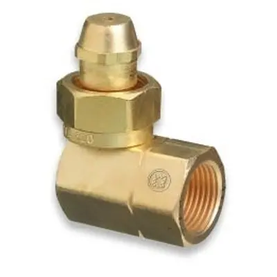 Brass Cylinder Adaptor, Cga-520 "B" Tank Acetylene To Cga-510 Pol Acetylene 90° 1