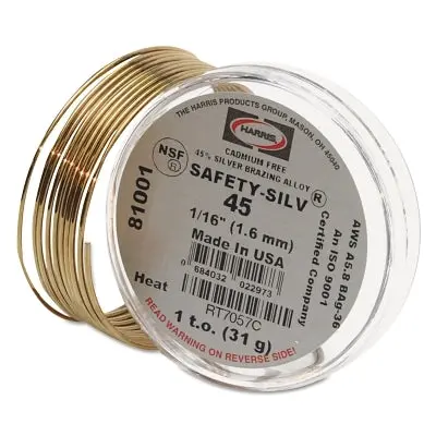 Safety-Silv 45 High Silver Brazing Alloy Wire, 1/16 In, 1 Troy Oz, Coil 1