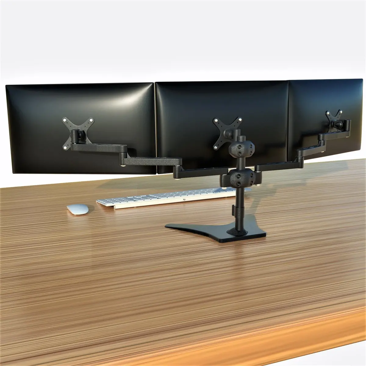 Triple Monitor Stand, Full Motion Articulating Aluminum Monitor Mount, Fit Three 27" Flat/Curved Lcd Led Computer Screens Freestanding, Black (3Msfhw-T) 1