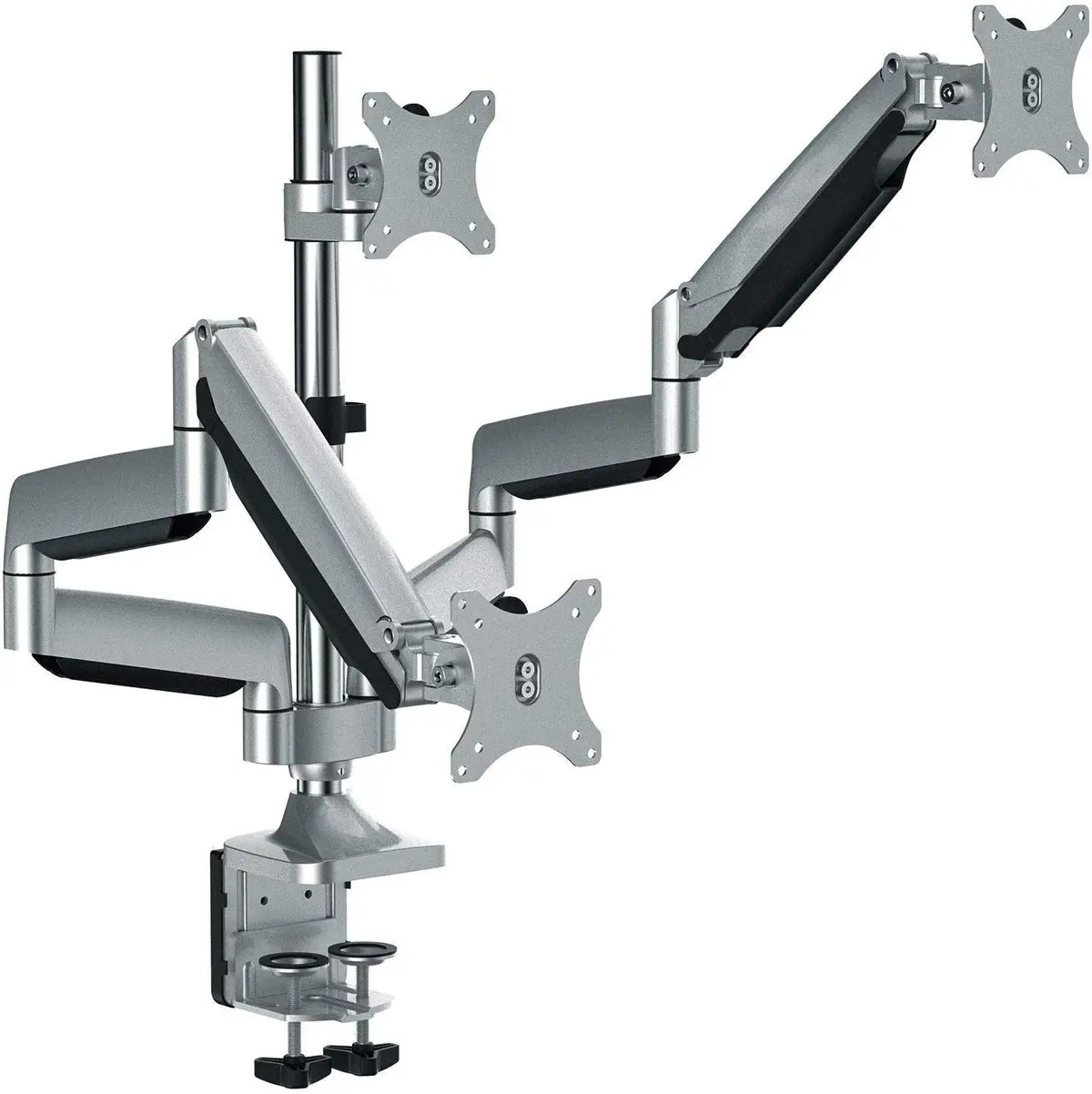 Triple Monitor Stand, Fits 13 To 32 Inchs Screens, Clamp Grommet, Height Adjustable Aluminum Gas Spring Three Monitor Arm Desk Stand, Full Motion, Silver 1