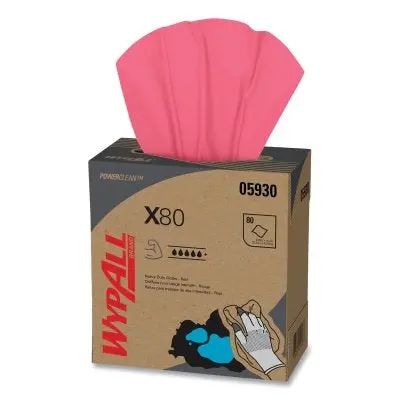 X80 Heavy-Duty Cloth, Red, 8.34 In W X 16.8 In L, 80 Sheets/Bx, Pop-Up Box 1
