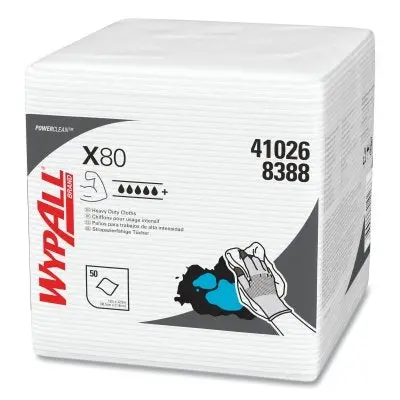 X80 Heavy-Duty Cloth, White, 12.5 In W X 12 In L, 50 Sheets/Pk, 1/4 Fold 1