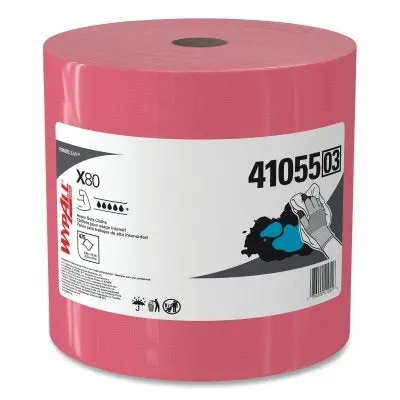 X80 Heavy-Duty Cloth, Red, 12.2 In W X 12.4 In L, 475 Sheets/Rl, Jumbo Roll 1
