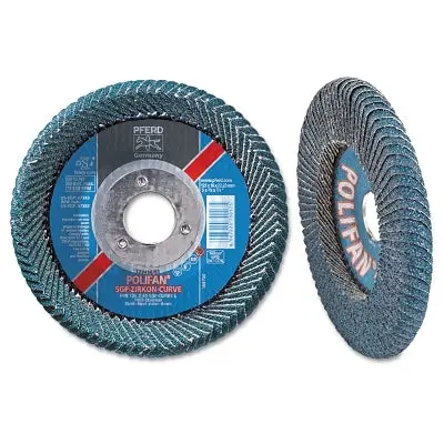 Polifan Z Sgp Curve Steelox Flap Disc, 4-1/2 In Dia X 7/8 In Arbor, 40 Grit, Zirconia, 13300 Rpm, Large Radius 1