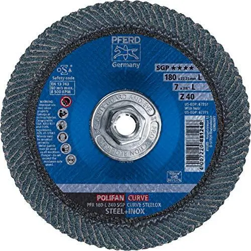 Pferd - 67371 - Radial, Flap Disc, Zirconia Alumina, 7 In Disc Diameter, 40 Abrasive Grit 1