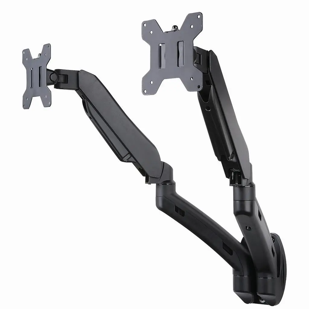 Dual Monitor Wall Mount Bracket, Height Adjustable Full Motion Gas Spring Arms, Fits 13" To 27" Screens With 75 & 100Mm Vesa Patterns, 15.4 Lbs Capacity Per Arm, Black (Wm9g-Dual) 1