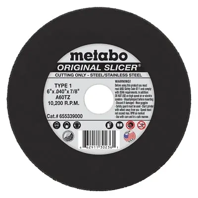 Original Slicer Cutting Wheel, Type 1, 6 In Dia, 0.040 In Thick, 60 Grit, Aluminum Oxide 1