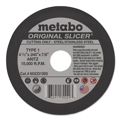 Original Slicer Cutting Wheel, Type 1, 4-1/2 In Dia, 0.045 In Thick, 60 Grit, Aluminum Oxide 1
