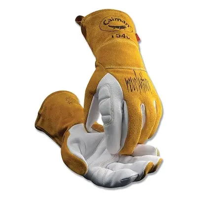 1540 Revolution® Premium Goat Grain Unlined Palm Tig/Multi-Task Welding Gloves, Cowhide Cuff, X-Large, Gold/Pearl White 1