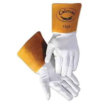 1600 Goat Grain Leather/Cowhide Cuff Unlined Welding Gloves, X-Large, White/Gold, 4 In Cuff 1