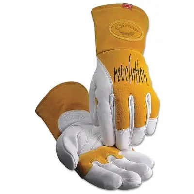 1810 Revolution® Cow Grain Unlined Palm 2-Layer Insulated Back Mig/Stick Welding Gloves, Large, Gold/White, Gauntlet Cuff 1
