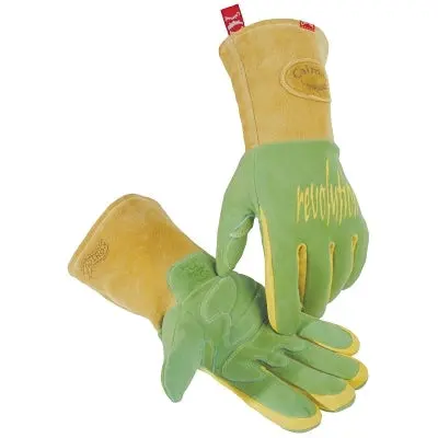 1816 Revolution® Deerskin Fr Foam Fleece Lined Mig/Stick Welding Gloves, Large, Green/Gold 1
